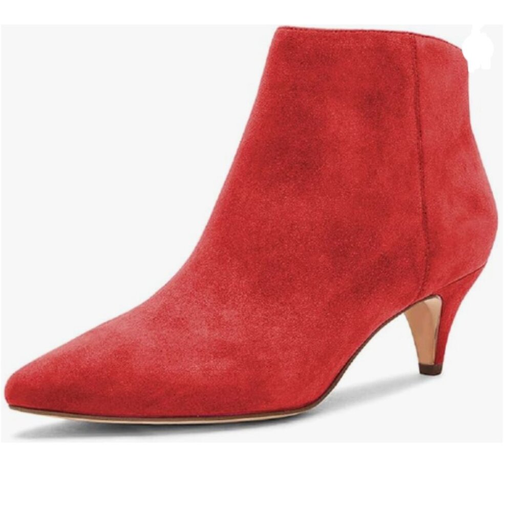 Red Kitten Heel Ankle Boots Pointed Toe Side Zipper Prom Party Fashion Bootie